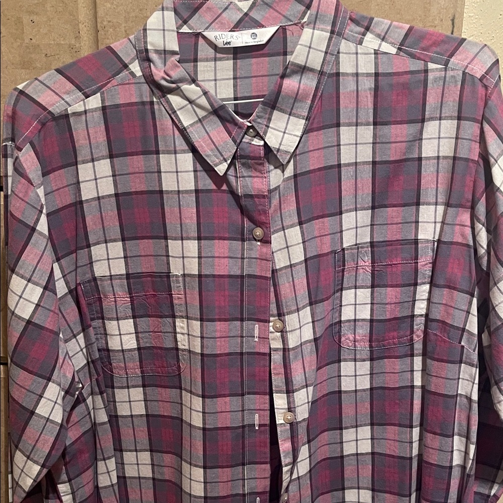 Plaid Button-Down Shirt in Purple and Gray